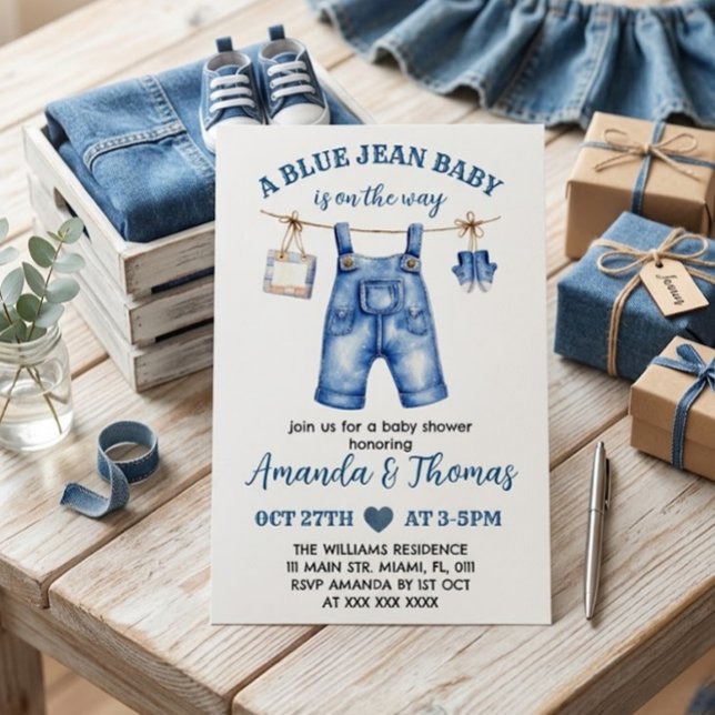 Convite de Chuvinha de Bebê Menino Blue Jean (Criador carregado)