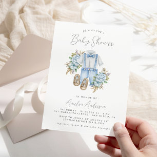 Convite de Chuvinha de Bebê Menino Floral Boho