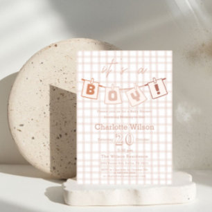 Convite de Chuvinha de Bebê Menino Fofo Xadrez Mar