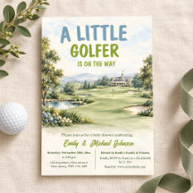 Convite de Chuvinha de Bebê Pequeno Golfista em Aq