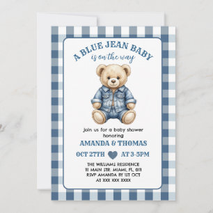 Convite de Chuvinha de Bebê Urso Azul Jean