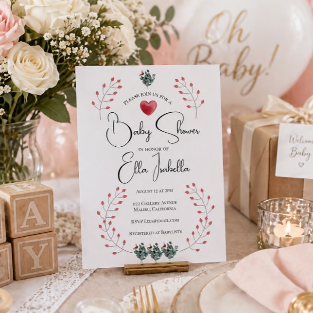 Convite de Chuvinha de Bênçãos Elegante Coração Fl (Criador carregado)