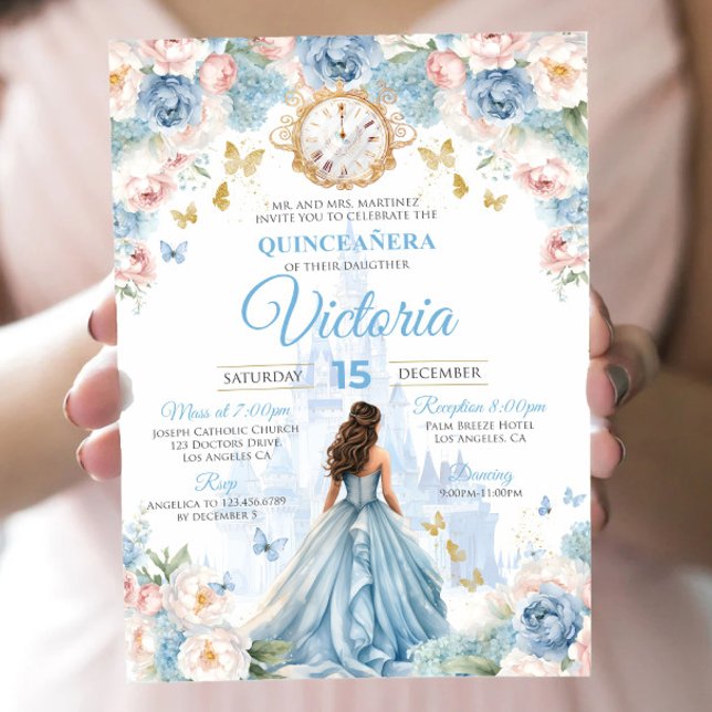 Convite de Cinderela Quinceañera com Vestido de Pr (Criador carregado)
