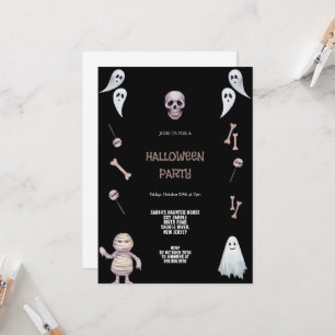 CONVITE DE cinza E DE HALLOWEEN NEGRA