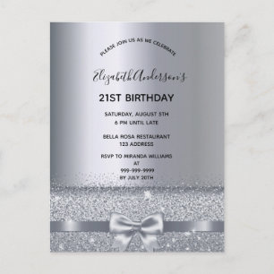 convite de cinza prateado do aniversário de 21 ano