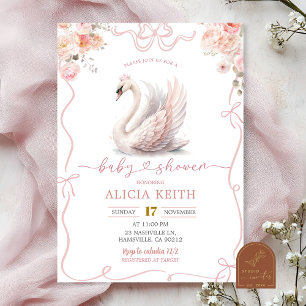 Convite de Cisne Coroado Menina Coquete Rosa