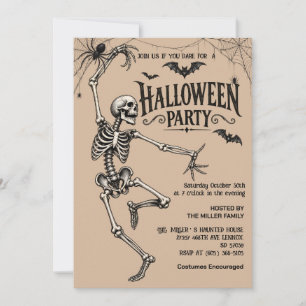 Convite de Cocktail de Halloween Esqueleto Vintage