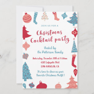 Convite de Cocktail de Natal Fofo Rosa e Azul
