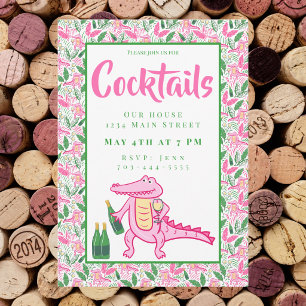 Convite de Cocktail de Vin de Jacaré Préppy Rosa e