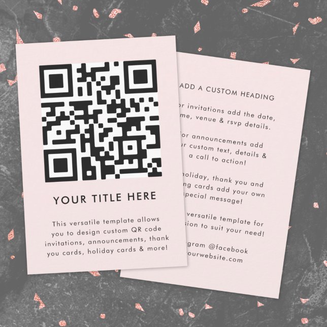 Convite de Código QR | Convite Versátil Escaneável (Feminine smart QR code pink invitation template by Guava - versatile, stylish, and customizable)