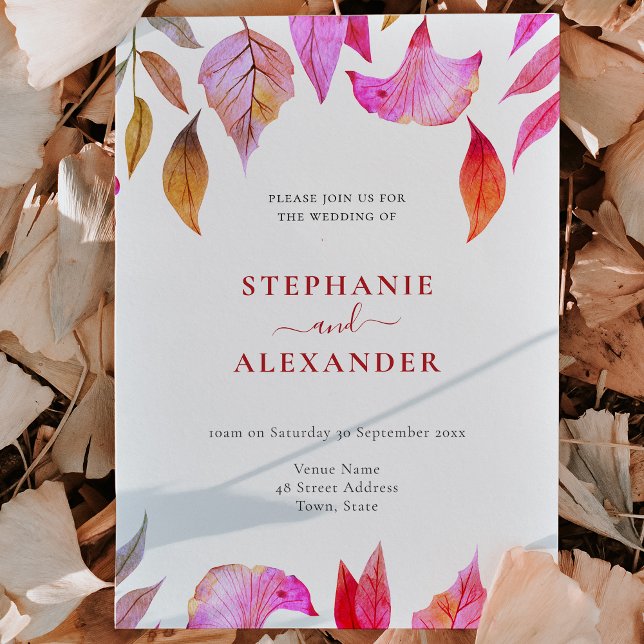 Convite de Código QR de Casamento de Folhas Roxas (Criador carregado)