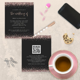 Convite de Código QR de Casamento Dourado de Rosa 