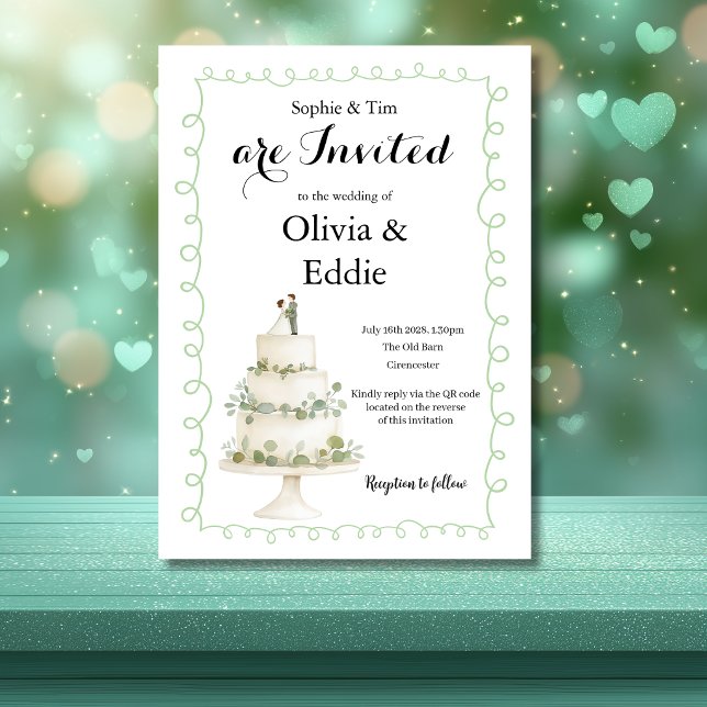 Convite de Código QR para Bolo de Casamento Branco (Criador carregado)
