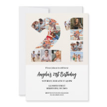 Convite de Colagem de Fotos de Aniversário de 21 A