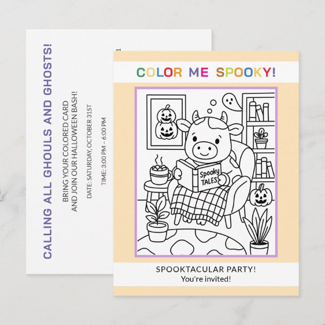 Convite de Colorir de Halloween para Adolescentes  (Frente/Verso)