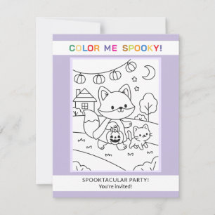 Convite de Colorir Halloween de Animais & Abóbora