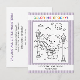 Convite de Colorir Halloween Urso Fofo & Fantasmas