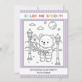 Convite de Colorir Halloween Urso Fofo & Fantasmas