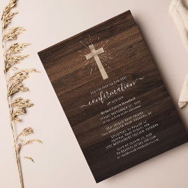 Convite de Comunhão com Cruz de Madeira Rústico