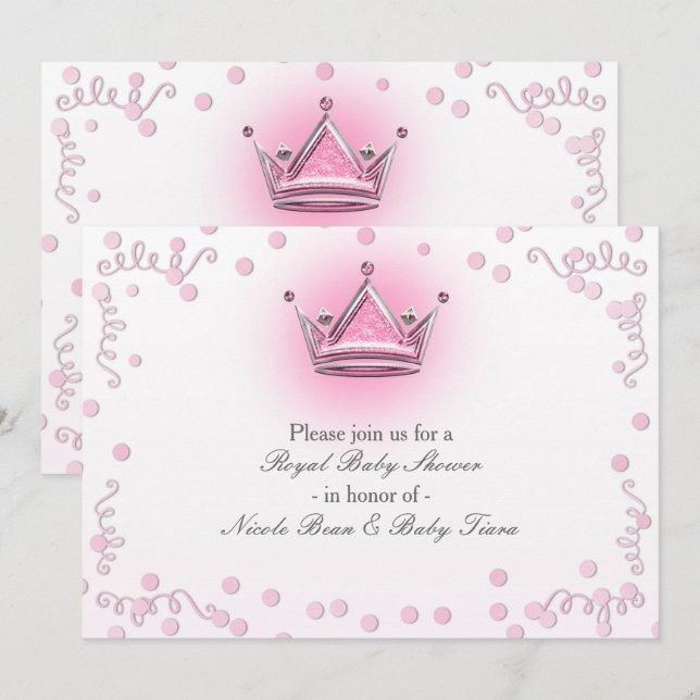 Convite de Confete de Festa Coroa Rosa e Prata (Frente/Verso)