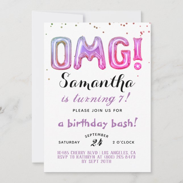 Convite de Confetes de Aniversário OMG! (Frente)