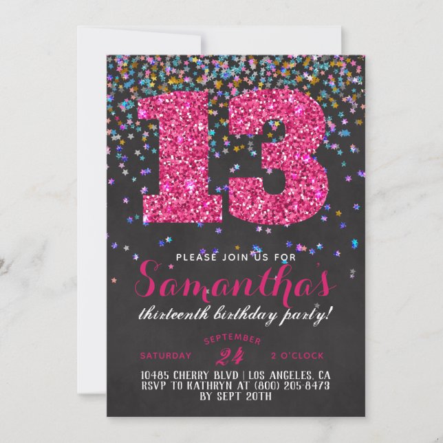 Convite de Confetes para 13º Aniversário (Frente)