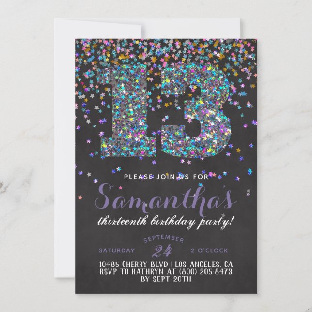 Convite de Confetes para Aniversário de 13 Anos (Frente)