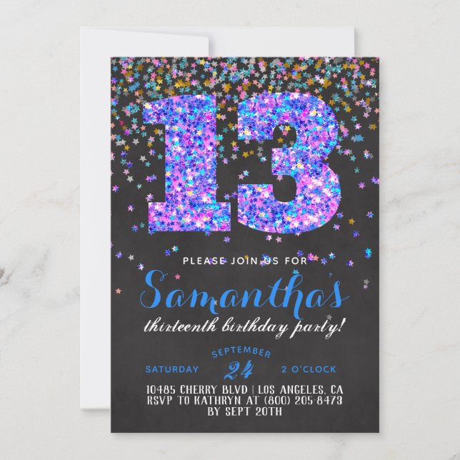 Convite de Confetes para Aniversário de 13 Anos (Frente)