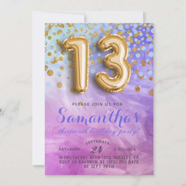 Convite de Confetes para Aniversário de 13 Anos (Frente)
