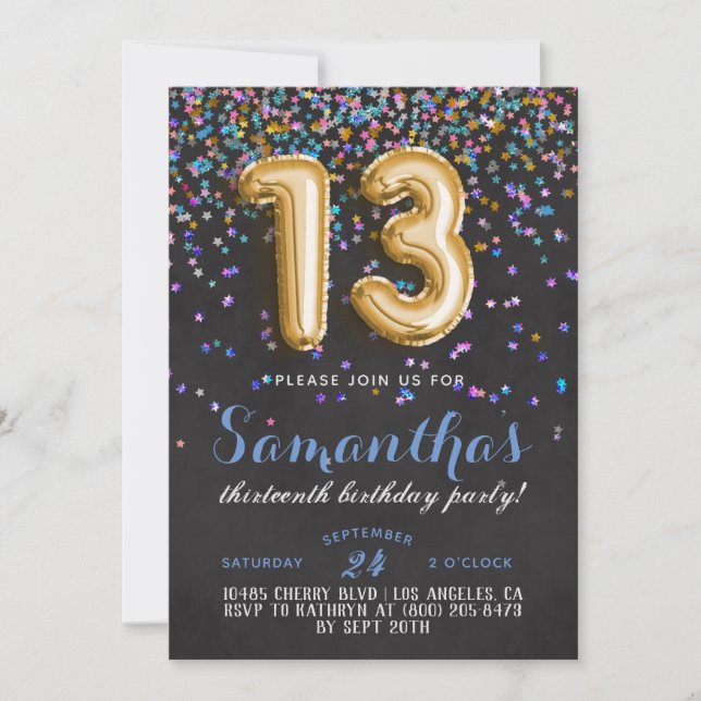 Convite de Confetti de Aniversário de 13 (Frente)