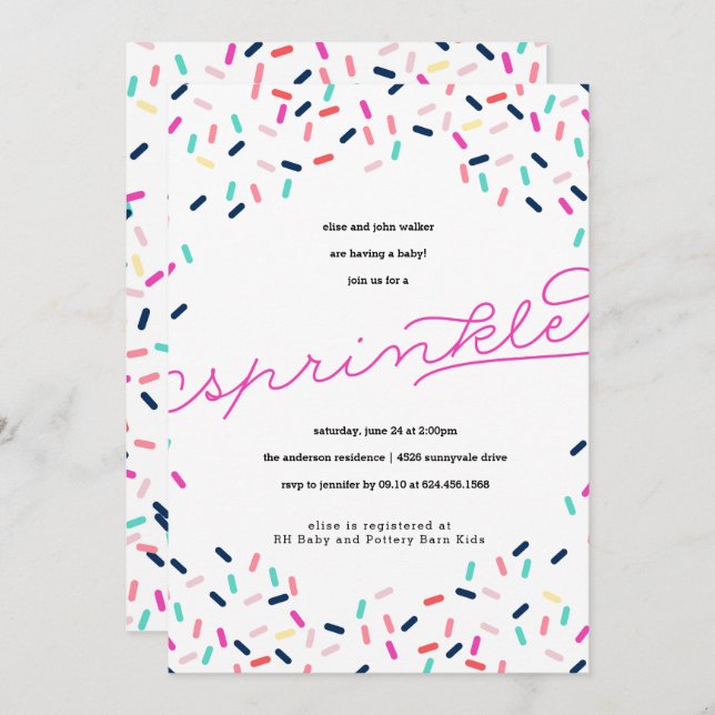 CONVITE DE CONFETTI DO BABY SPRINKLE (Frente/Verso)
