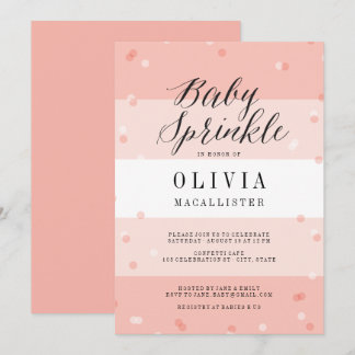 Convite de Confetti Rosa Listras Menina Baby Chá d