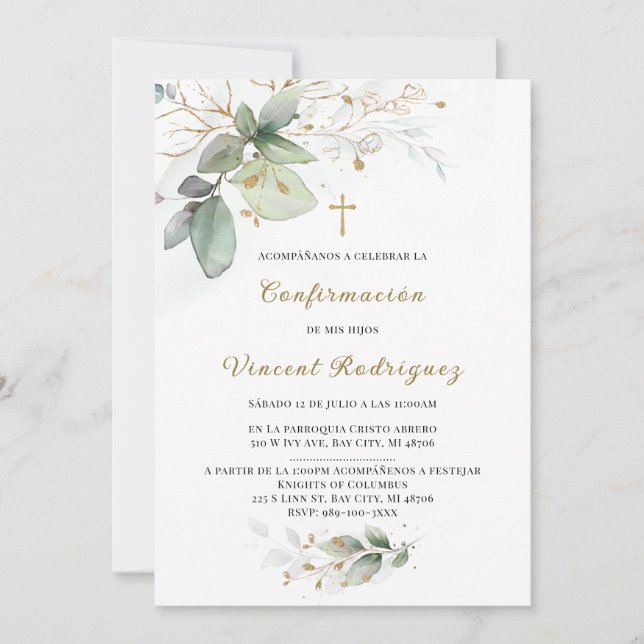 Convite De Confirmação Católica com Design Elegante em Ve (Frente)