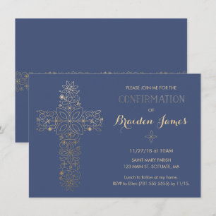 Convite de Confirmação - Convite Cruzado Dourado