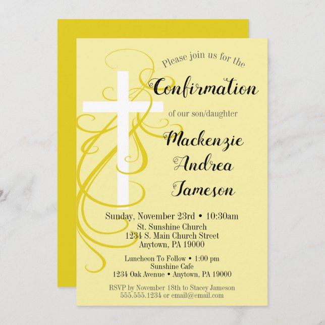Convite de Confirmação Cruzada Amarelo (Frente/Verso)