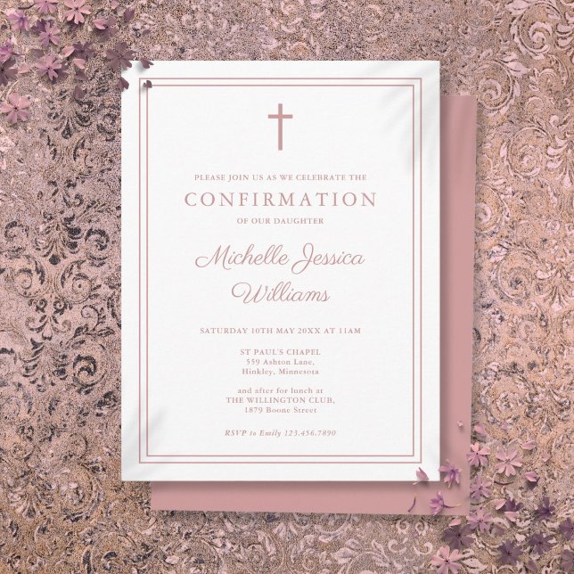 Convite de Confirmação de Borda Rosa-Rosa Dusty (Dusty Rose Pink Border Confirmation Invitation Postcard)