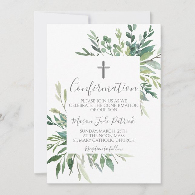 Convite de Confirmação de Moldura Verde (Frente)