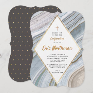 Convite de Confirmação Dourada de Agate de Marbl