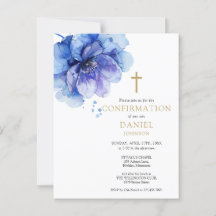Convite de Confirmação Floral Aquarela Azul