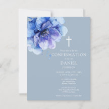 Convite de Confirmação Floral Aquarela Azul