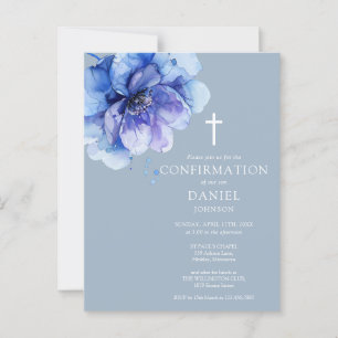 Convite de Confirmação Floral Aquarela Azul