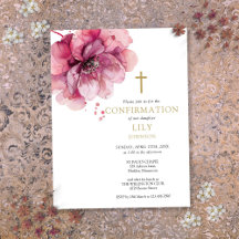Convite de Confirmação Floral Rosa Aquarela