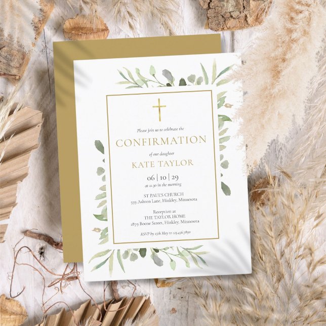 Convite de Confirmação Verde Dourado (Greenery Gold Confirmation Invitation)
