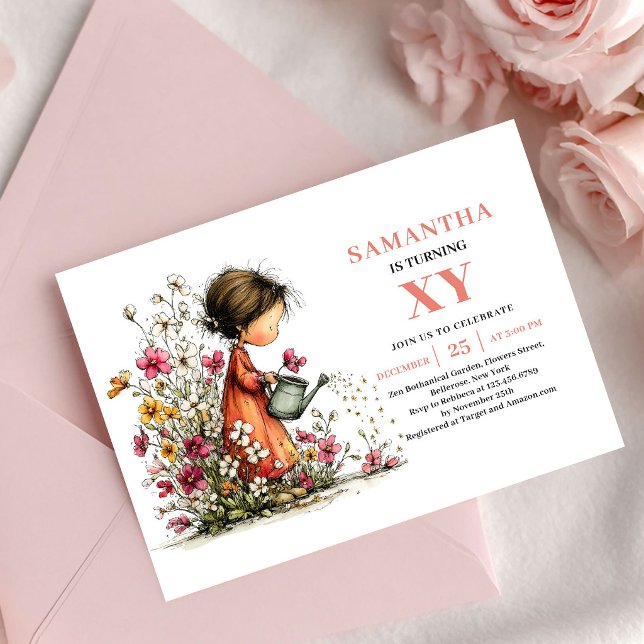 Convite de Conto de Fadas Menina Aniversário Rosa  (Fairy Tale Fairy Girl Birthday Pink Floral invitation)
