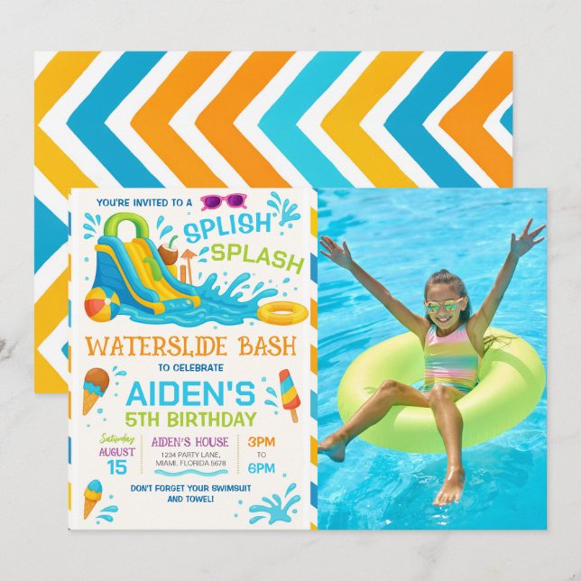 Convite de Convite de Toboágua Editável Foto do To (Frente/Verso)