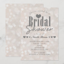 Convite de Coração Moderno Branco Bokeh para Chá d