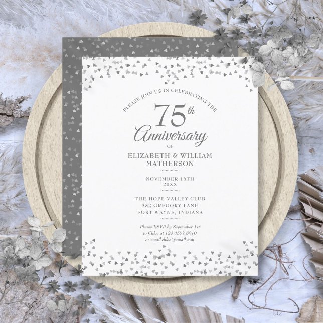 Convite de Coração para Bodas de 75 Anos com Orçam (Budget 75th Wedding Anniversary Hearts Invitation)