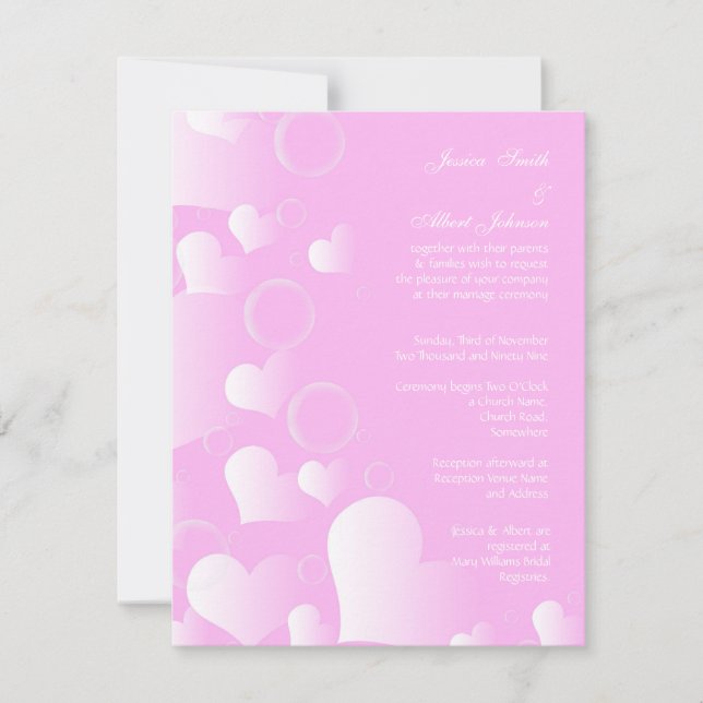 Convite de corações cor-de-rosa de casamento (Frente)