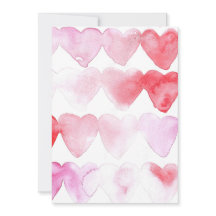 Convite de Corações de Aquarela Vermelho e Rosa