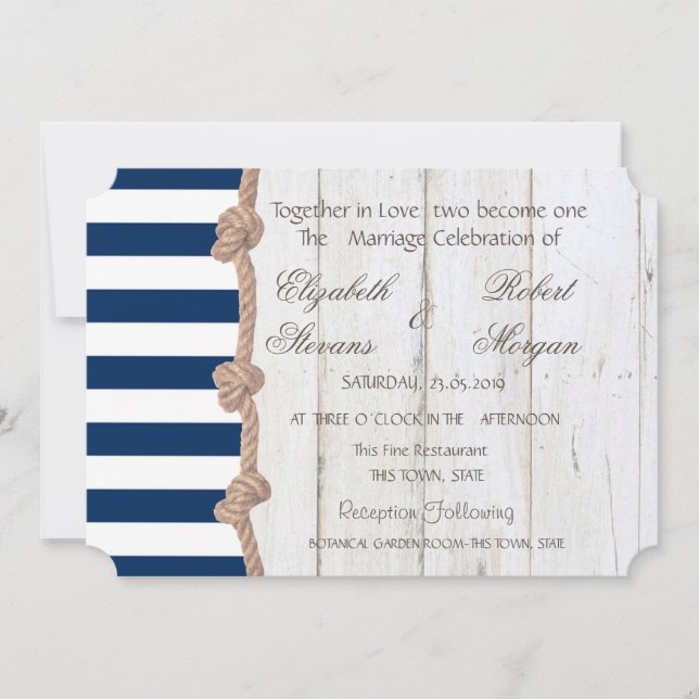Convite de Corda Naval para Casamento na Praia,Lis (Frente)